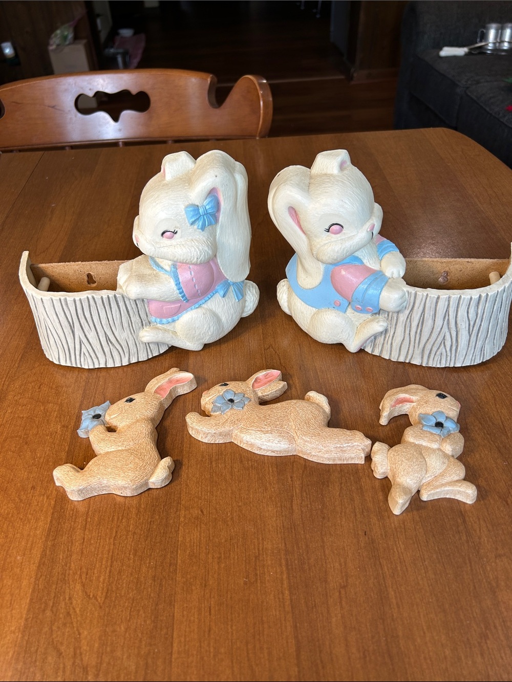Vintage Homco Burwood  Bunny Decor with Pastel Blue & Pink Accents